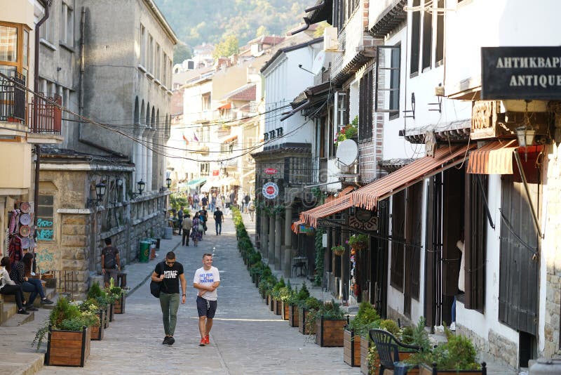 A tourist street in the historic center of Veliko Tarnovo royalty free stock image A tourist street in the historic center of Veliko Tarnovo royalty free stock image