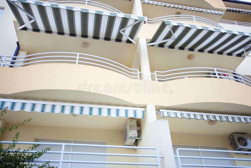 Tourist terrace balcony with tarpaulin