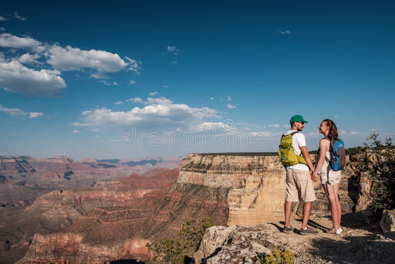 Tourists with backpack hiking at Grand Canyon, Arizona, USA. Tourists with backpack hiking at Grand Canyon, Arizona, USA