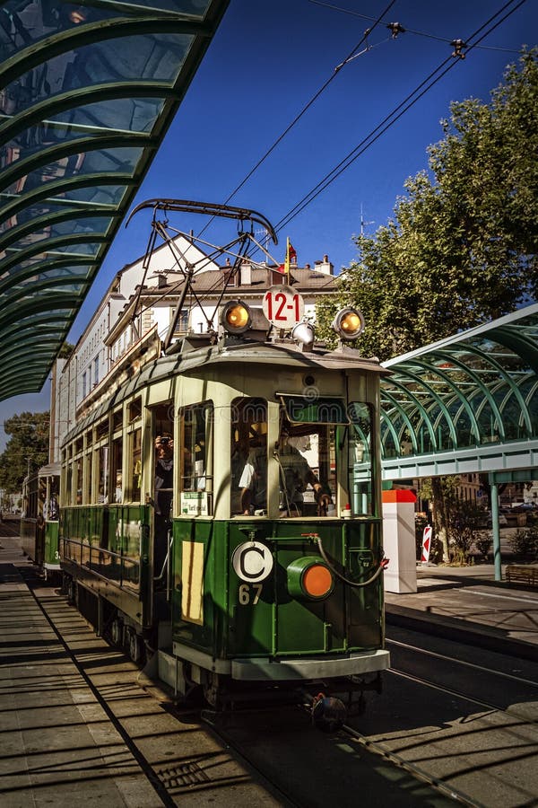 Touristic and historic tramway, Geneva royalty free stock image Touristic and historic tramway, Geneva royalty free stock image