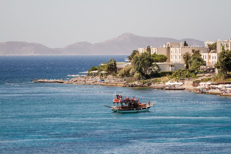 Touristic Sail Boat near the beach of Akyarlar, Bodrum, Aegean Turkey