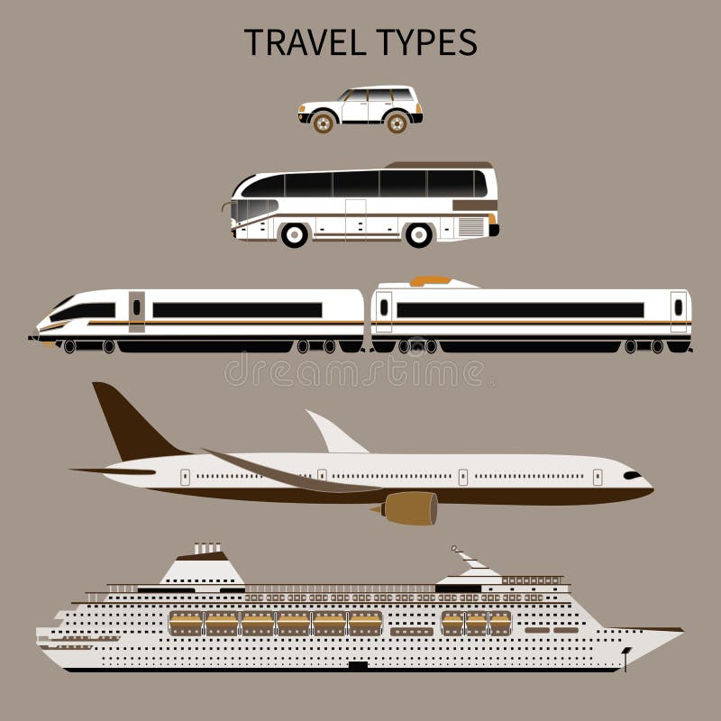 Touristischer Transport Auto, Bus, Zug, Flugzeug, Schiff lizenzfreie abbildung Touristischer Transport Auto, Bus, Zug, Flugzeug, Schiff lizenzfreie abbildung
