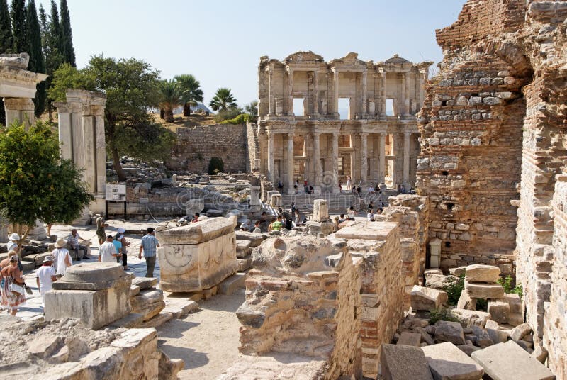 Tourists in ancient Roman city of Ephesus Turkey