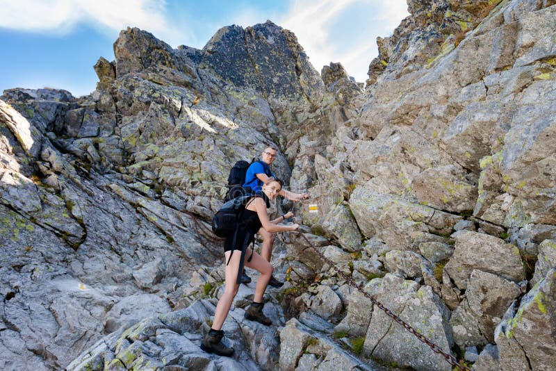 Tourists in Bystre sedlo Tatra