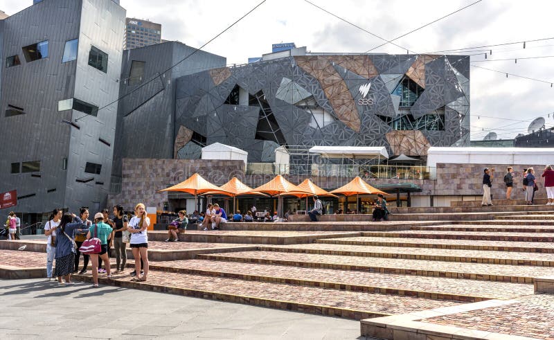 Tourists, Cafe, Buildings Federation Square, Melbourne