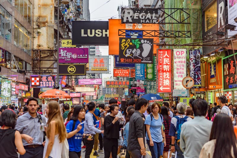 Tourists Crowd in Downtown Mongkok, Hong Kong, China Editorial Image ...