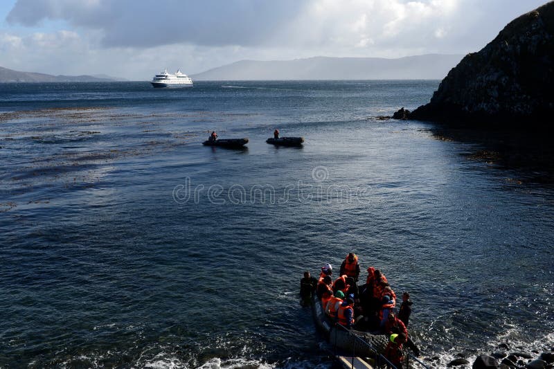 Tourists Disembark from Cruise Ship Via Australis on Cape Horn