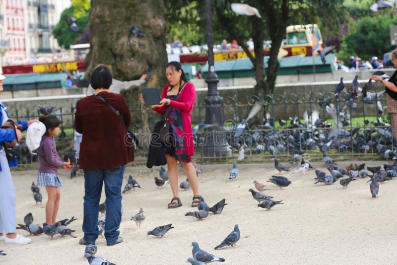 Tourists with Pigeons, Paris