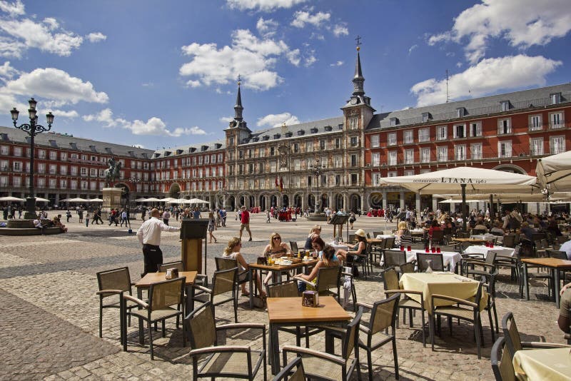 Tourists on Plaza Major in Madrid, Spain