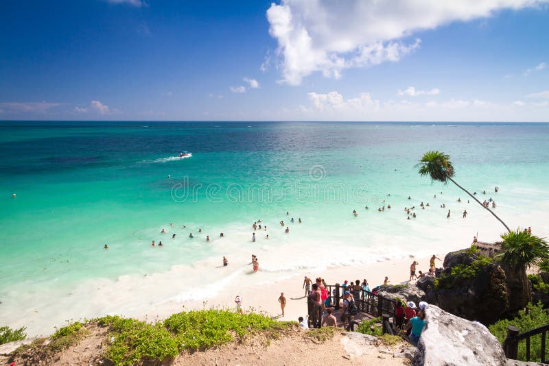 Tourists at Tulum beach, Mexico