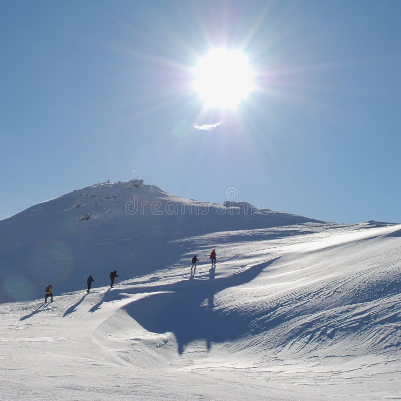 Tourists on winter walk