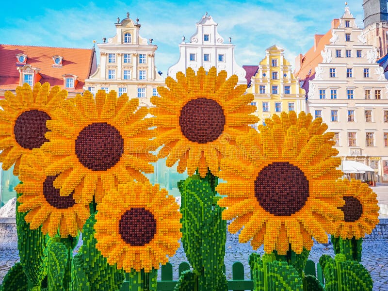 Tournesols En Briques De Lego à La Place Du Marché Comme