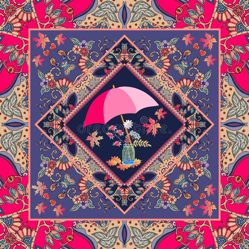 Tovaglia adorabile con il mazzo leggiadramente di autunno e struttura dell'ornamentale nello stile etnico illustrazione di stock Tovaglia adorabile con il mazzo leggiadramente di autunno e struttura dell'ornamentale nello stile etnico illustrazione di stock