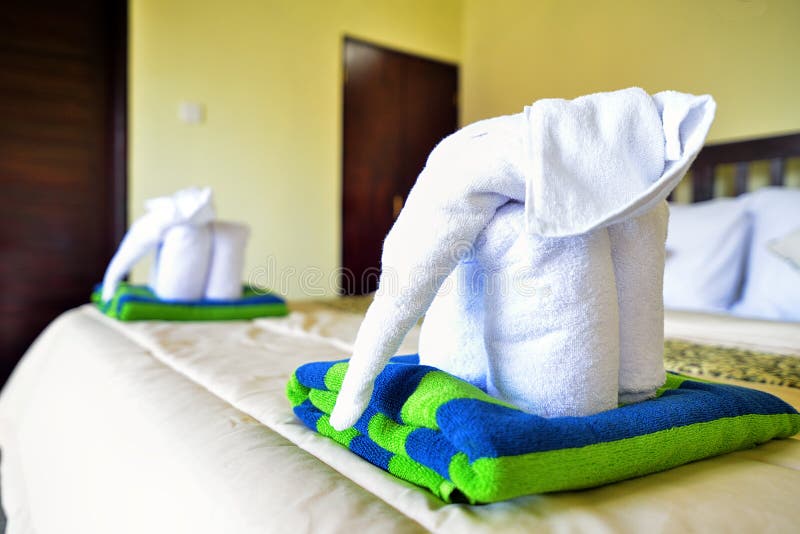 Towel Animal on the Bed in a Hotel Stock Photo Image of elephant