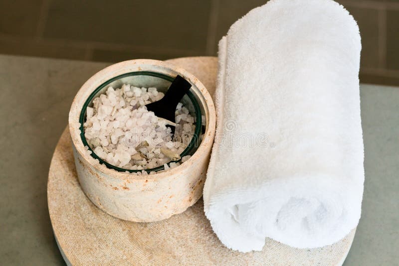 Towel and bath salt stock image. Image of meditation 20475537