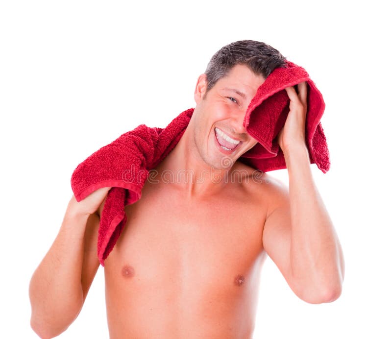 Towel man stock image. Image of male, lifestyle, happiness 12835985