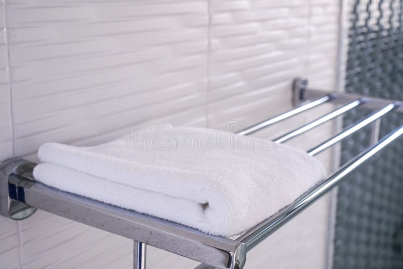 1 White Towel on the Rail in Bathroom Stock Image Image of hanging