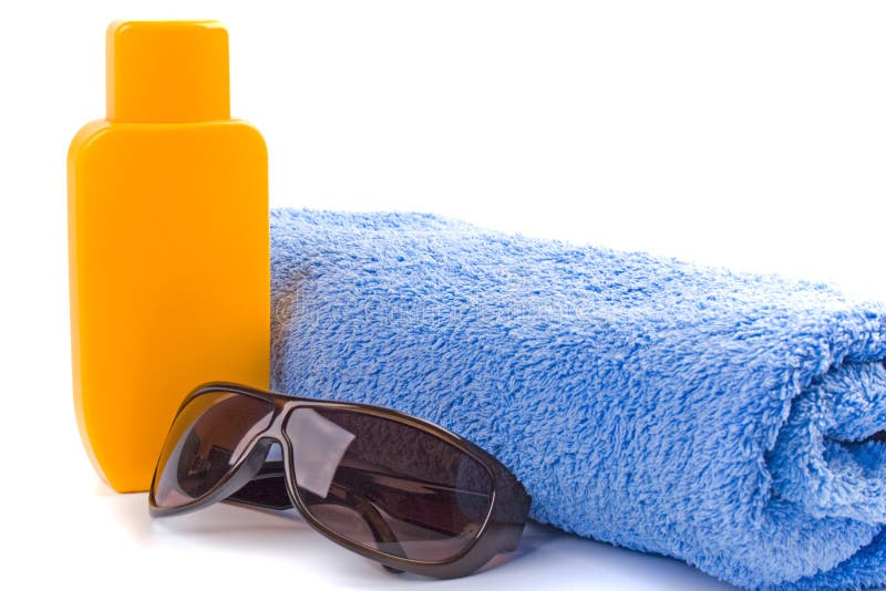 Suntan Lotion Beach Towel Sunglasses Stock Image Image of sunscreen