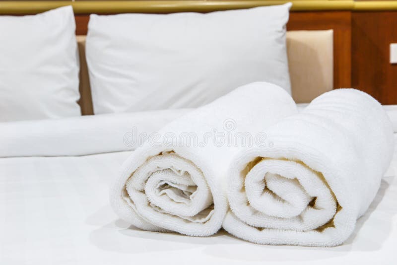 Towels on the bed stock image. Image of bedroom, shower 46852983