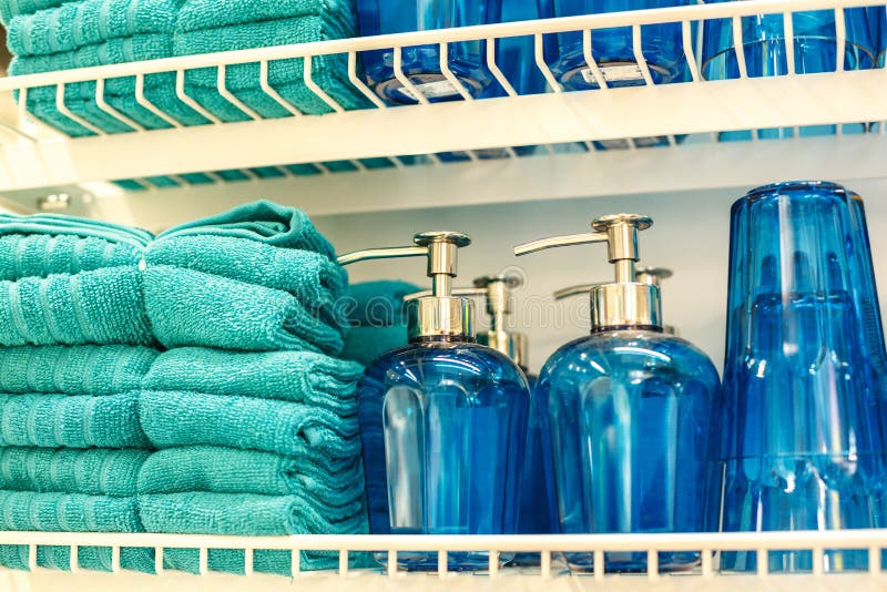 Towels and Glass Bottles for the Bathroom Stock Image Image of bath