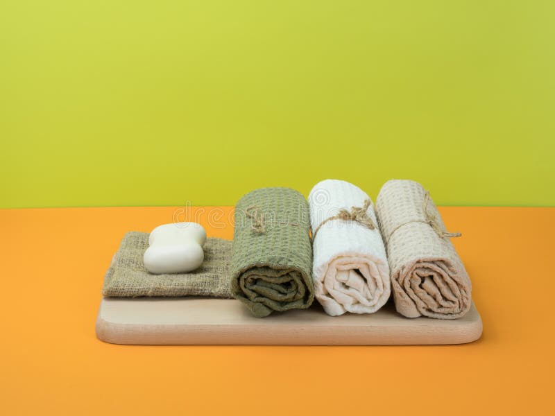 Kitchen and bathroom accessories for yellow and orange background