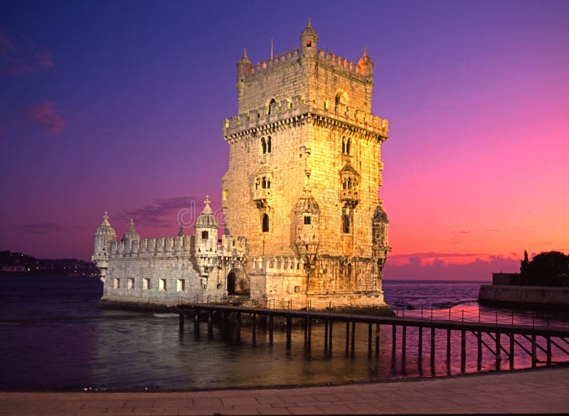 Tower of Belem against a pink sunset, Lisbon, Portugal, Western Europe. Tower of Belem against a pink sunset, Lisbon, Portugal, Western Europe.