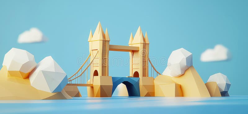 Tower Bridge 3D rendering of Tower Bridge in London simple low origami style baner web banner z kopią ilustracji