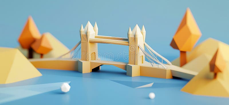 Tower Bridge 3D rendering of Tower Bridge in London simple low origami style baner web banner z kopią ilustracji