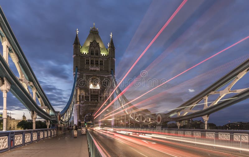 Tower Bridge, London, with Traffic Light Trails Stock Image Image of
