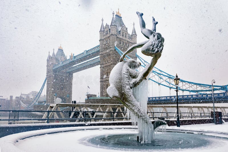 The Tower Bridge in London, UK, with heavy snowfall royalty free stock images The Tower Bridge in London, UK, with heavy snowfall royalty free stock images