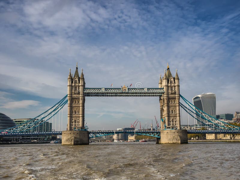 Tower Bridge Panorama in London Seen from River Thames Stock Photo ...
