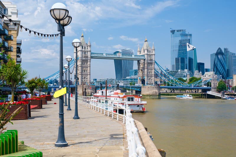 Tower Bridge, the river Thames and the City of London on a sunny day