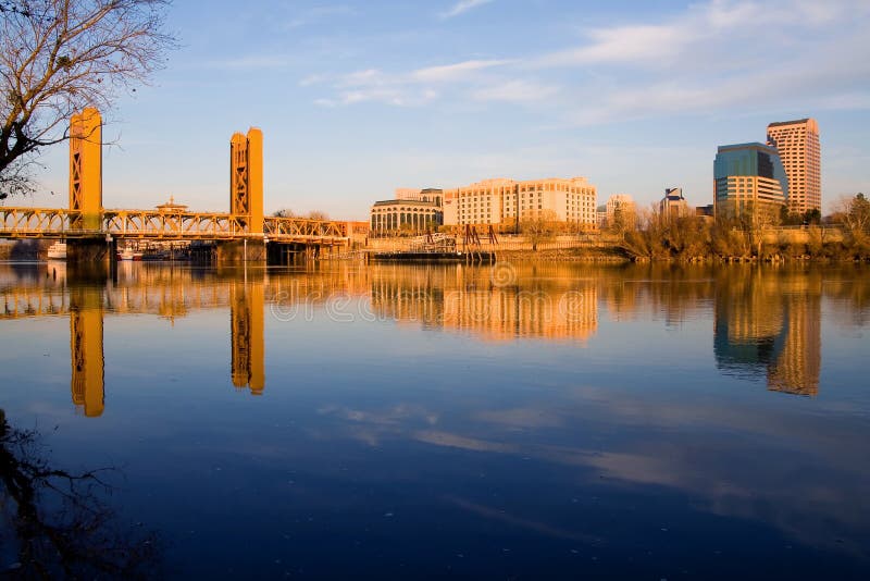 Tower Bridge and Sacramento at sunset