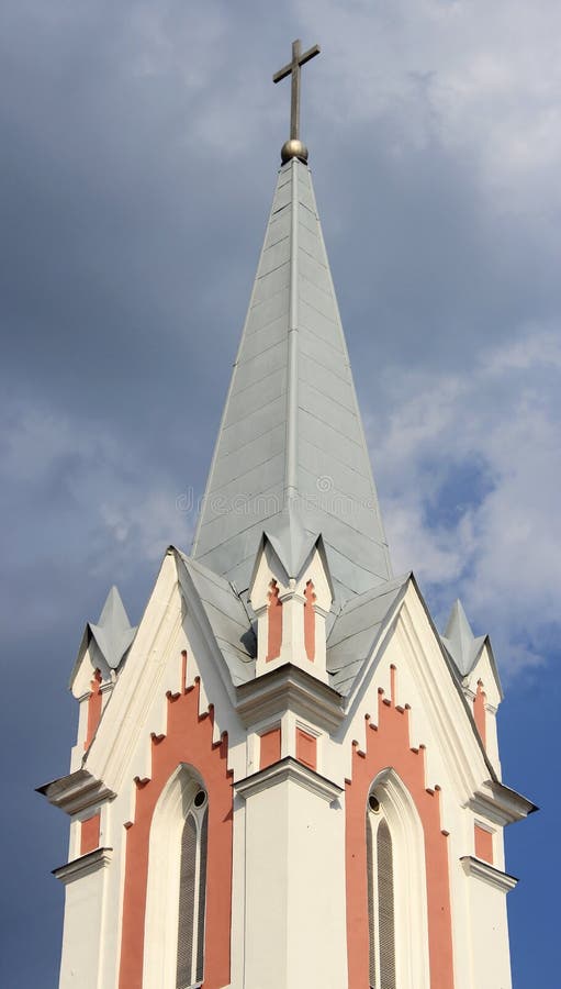 Tower of Catholic church stock image. Image of priest 46053491