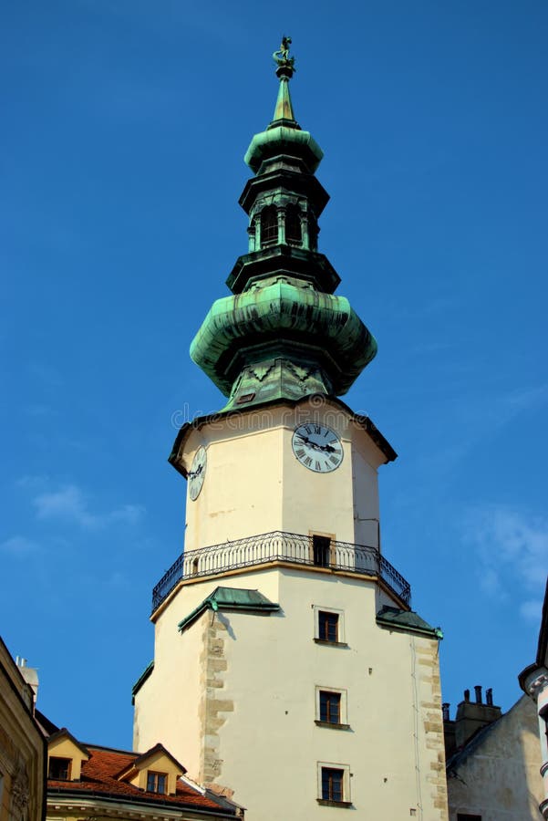 Tower of a catholic church in the city of Bratislava in Slovakia 11.9.2020
