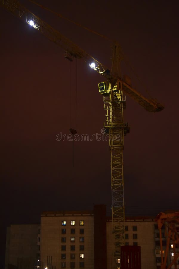 Tower Crane with Lights at Night in the City Stock Image Image of estate, industry 204635573