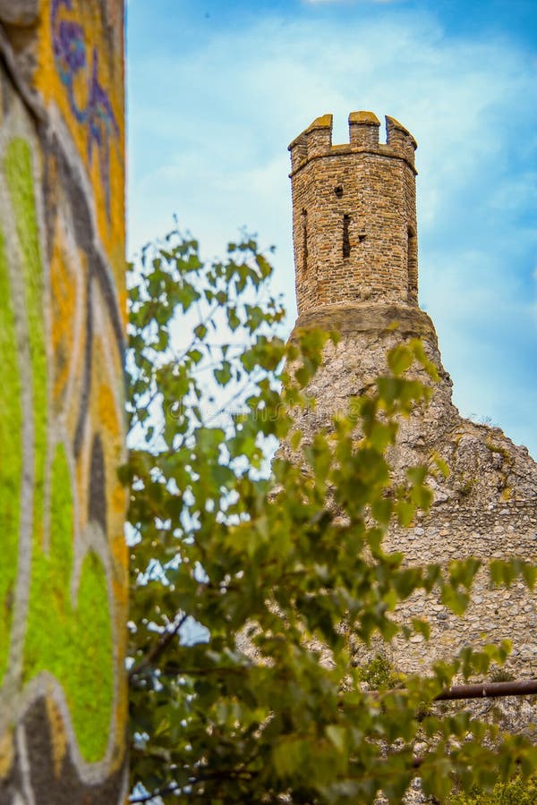 Tower of Devin castle with graffiti wall