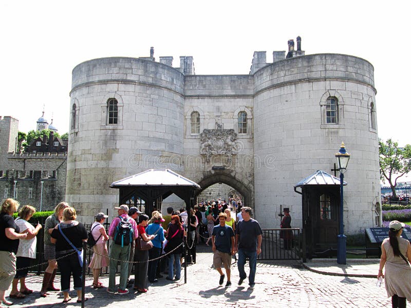 Tower of London with the tourist waiting to enter. London - United Kingdom. 12 October 2014