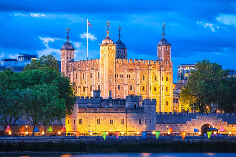 The tower of London and traitors gate evening view from Thames river stock photo
