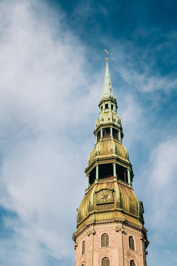 Tower of Saint Peters Church in Riga, Latvia Stock Photo - Image of ...