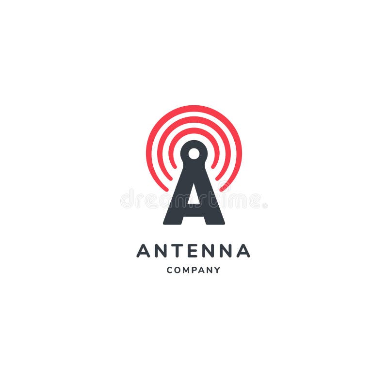 Tower signal antenna logo with A letter and radio signal wave. premium vector illustration