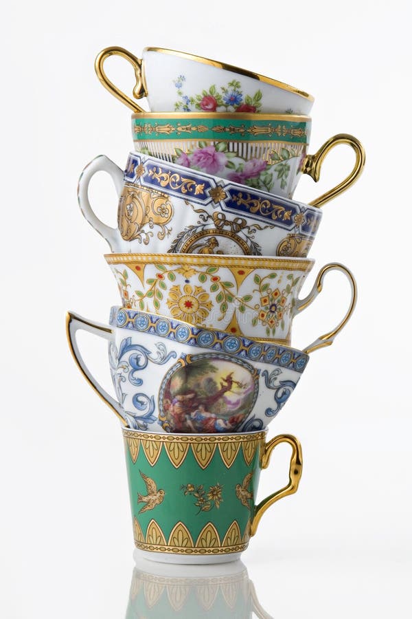 Tower of Tea Cups on White Background Stock Photo Image of drink
