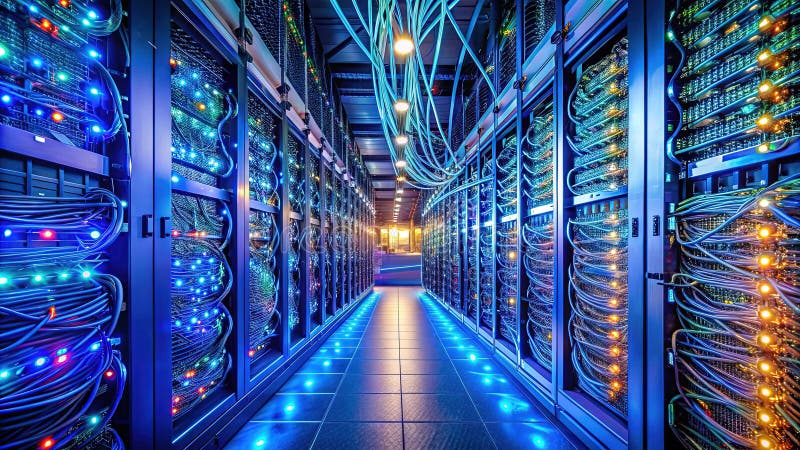 Modern Data Center Infrastructure A Network of Servers Cables and Connectivity stock illustration