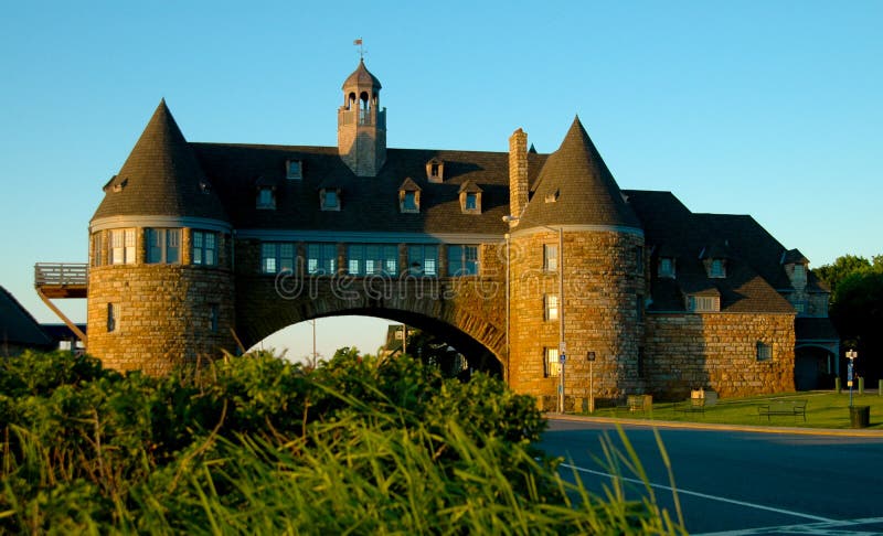 Blue sky on a summer day over the Towers, on Ocean Road in Narragansett, Rhode Island.