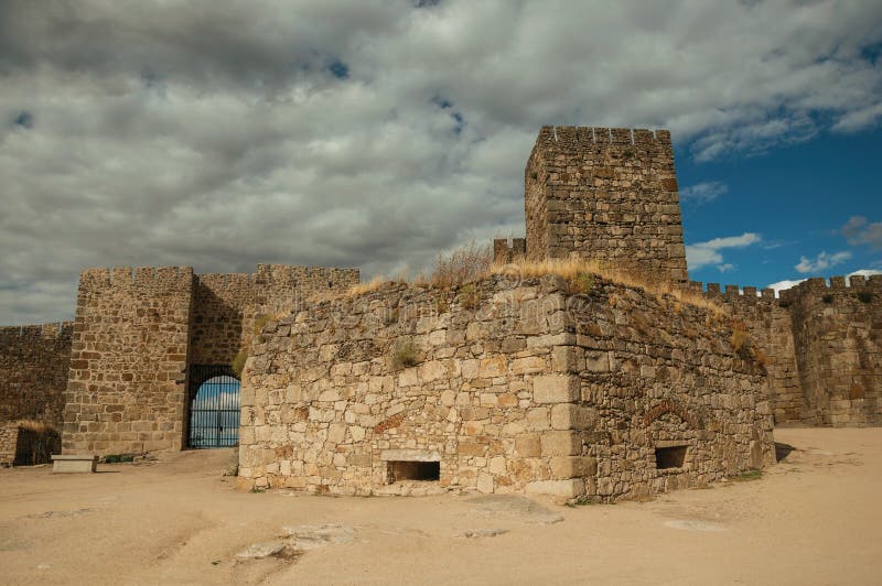 Towers and stone walls facade at the Castle of Trujillo royalty free stock photo Towers and stone walls facade at the Castle of Trujillo royalty free stock photo