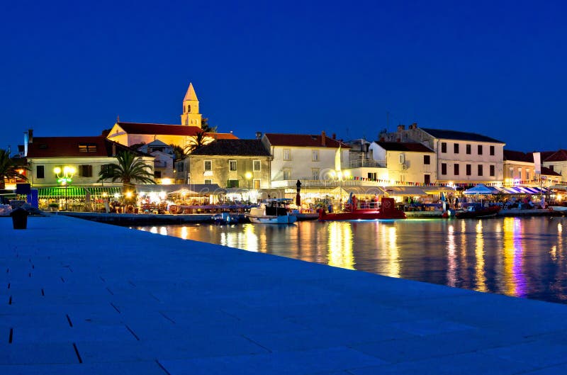 Town of Biograd evening view at blue hour