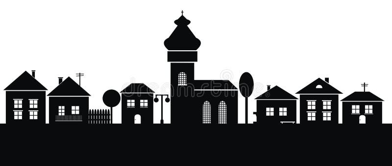 Village, black silhouette stock vector. Illustration of ...