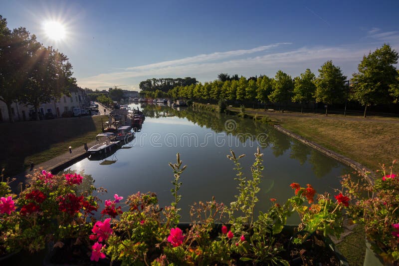 Town of Castelnaudary in Canal du Midi in France