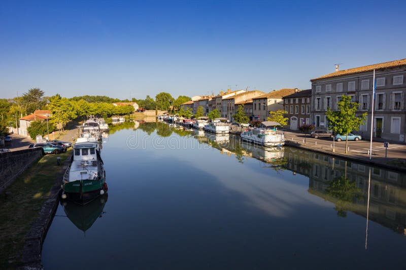 Town of Castelnaudary in Canal du Midi in France