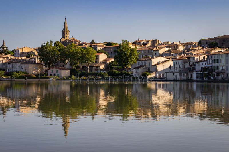 Town of Castelnaudary in Canal du Midi in France